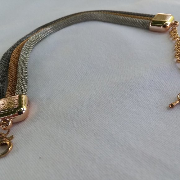 Bracelet 3 Strand/Color Coil Spring Gold Silver Gun Metal/Black 7.5" 7 1/2" - Picture 2 of 11
